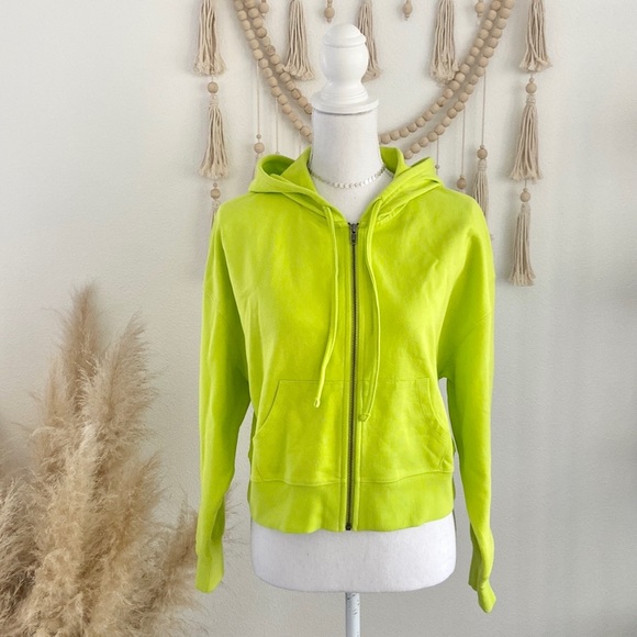 Abound Nordstrom organic neon green cropped hoodie zip up hooded jacket small - Picture 1 of 17